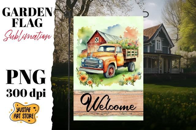 Spring garden flag sublimation . Watercolor truck design Sublimation Yustaf Art Store 