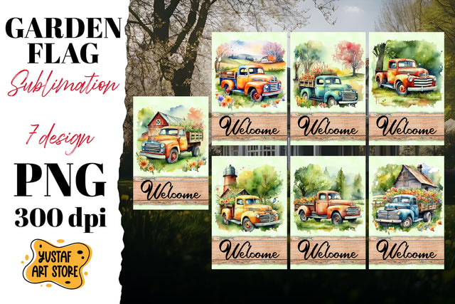 Spring garden flag. Watercolor truck sublimation bundle Sublimation Yustaf Art Store 