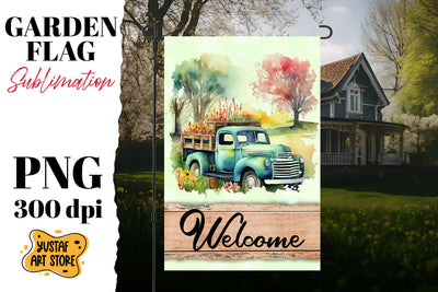 Spring garden flag. Watercolor truck sublimation design Sublimation Yustaf Art Store 