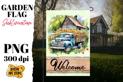 Spring garden flag. Watercolor truck sublimation design Sublimation Yustaf Art Store 