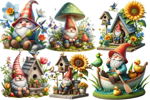 Spring Garden Gnomes Clipart - Gnome Png Sublimation designartist 