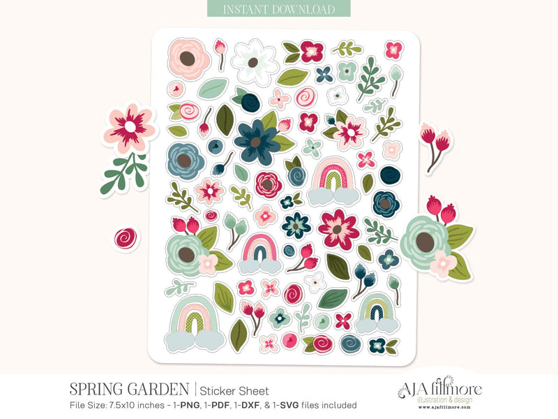 Spring Road Stickers Spring Garden Sticker Set - So Fontsy