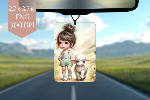 Spring Girl and Lamb Car Air Freshener PNG Sublimation BijouBay 
