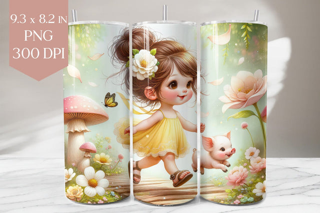 Spring Girl and Piglet Tumbler Wrap PNG Sublimation BijouBay 