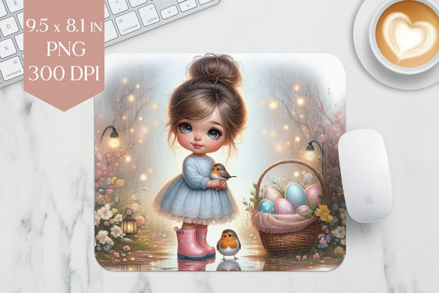 Spring Girl and Robin Mousepad PNG Sublimation BijouBay 