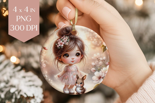 Spring Girl & Bunny Ornament PNG Sublimation BijouBay 