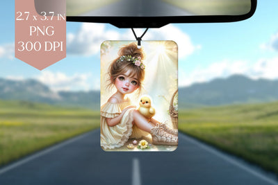 Spring Girl & Chick Car Air Freshener PNG Sublimation BijouBay 