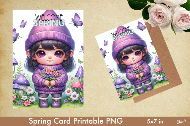 Spring Girl Clipart PNG, Violet Spring Card, Greeting Card PNG Sublimation Olga Terlyanskaya 