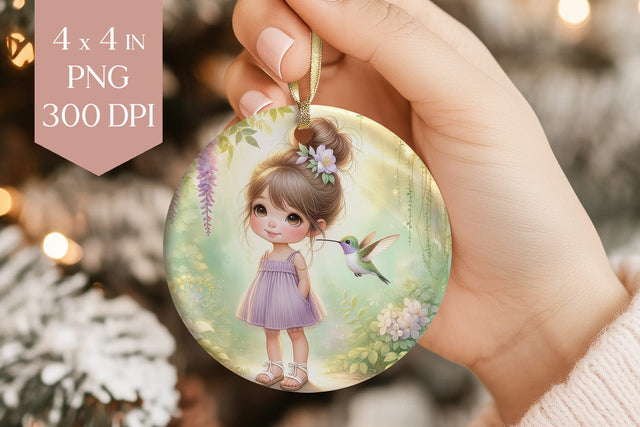 Spring Girl & Hummingbird PNG Ornament Sublimation BijouBay 