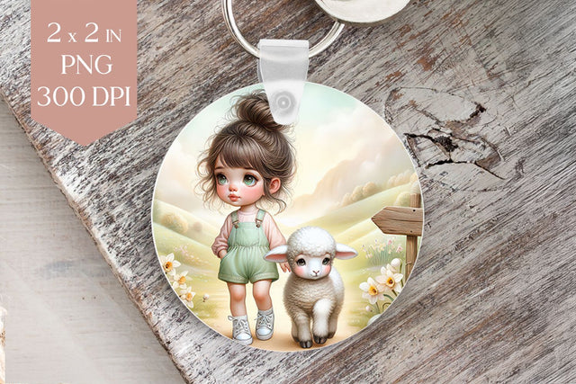 Spring Girl & Lamb Keychain PNG Sublimation BijouBay 