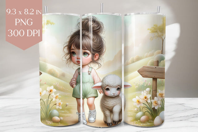 Spring Girl & Lamb Tumbler Wrap PNG, 20oz Easter Tumbler Sublimation Sublimation BijouBay 