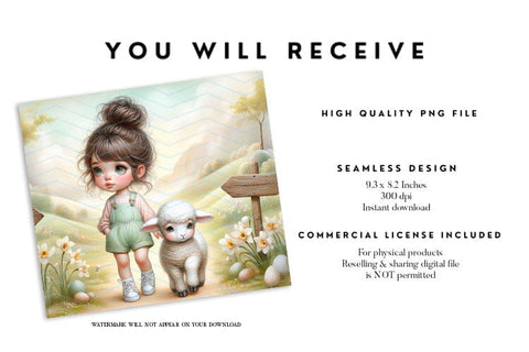 Spring Girl & Lamb Tumbler Wrap PNG, 20oz Easter Tumbler Sublimation Sublimation BijouBay 