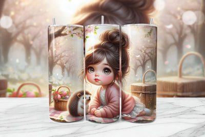 Spring Girl Seamless Tumbler Wrap PNG - 20oz Hedgehog Art Sublimation BijouBay 