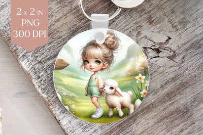 Spring Girl with Lamb in Meadow PNG Sublimation BijouBay 
