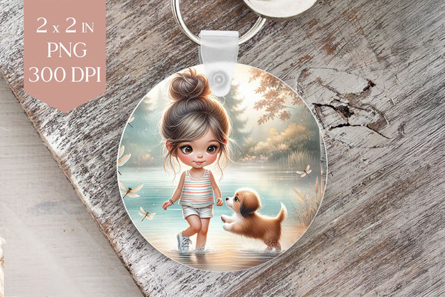 Spring Girl with Puppy by River PNG Sublimation Design Sublimation BijouBay 