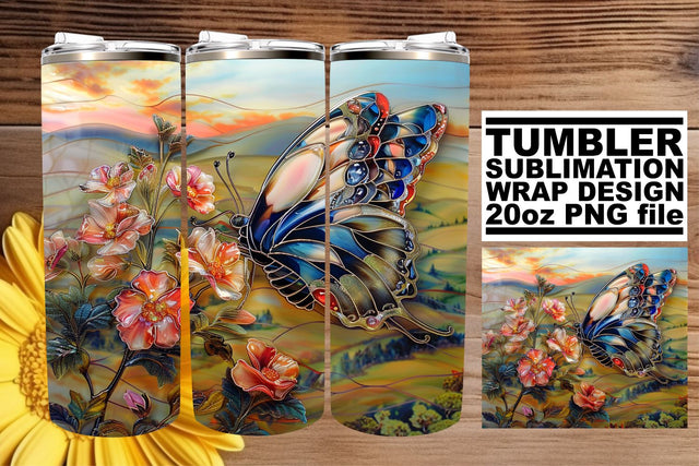 Spring Glitter Butterfly Tumbler 3D Sublimation afrosvg 