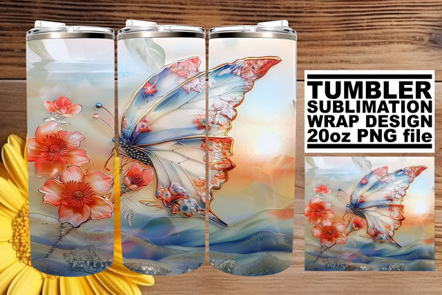Spring Glitter Tumbler 3D Butterfly Sublimation afrosvg 