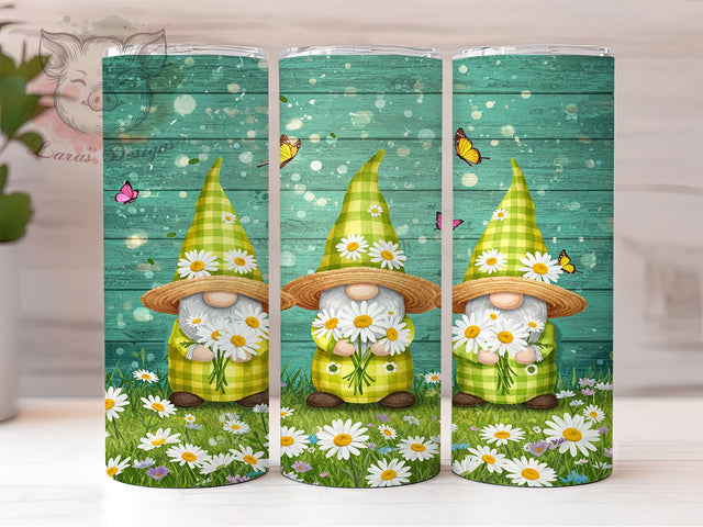 Spring Gnome Daisy 20oz Whimsical Garden Tumbler, Daisy Floral Tumbler, 20oz Sublimation Wrap, Whimsical Gnome Tumbler, Garden Aesthetic Tumbler, Cute Spring Gift Sublimation Lara' s Designs 