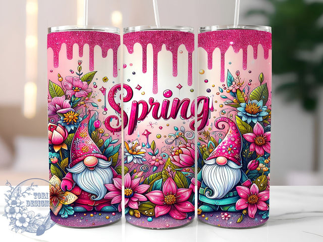 Spring Gnome Flower Glitter 20oz Skinny Tumbler, Inspiration Quotes Tumbler Png, Straight & Tapered Tumbler Wrap, Instant Digital Download Sublimation ToriDesigns 