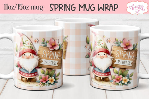 Spring gnome mug template PNG for sublimation Sublimation Amorclipart 