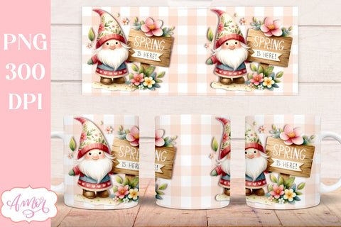 Spring gnome mug template PNG for sublimation Sublimation Amorclipart 