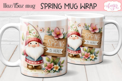 Spring gnome mug template PNG for sublimation Sublimation Amorclipart 