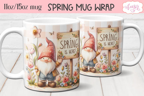 Spring gnome mug wrap PNG for sublimation Sublimation Amorclipart 