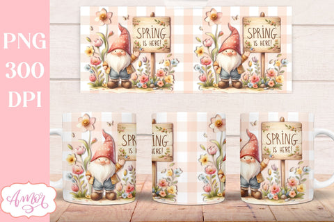 Spring gnome mug wrap PNG for sublimation Sublimation Amorclipart 