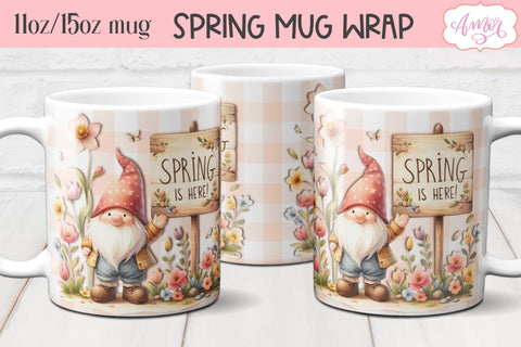 Spring gnome mug wrap PNG for sublimation Sublimation Amorclipart 
