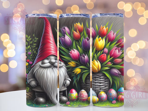 Spring Gnome Tumbler, Tulip Design, 20oz Skinny Tumbler, Sublimation PNG, Easter Gnome Gift, Garden Decor, Springtime Craft Sublimation SvggirlplusArt 