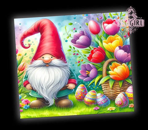 Spring Gnome Tumbler, Tulip Design, 20oz Skinny Tumbler, Sublimation PNG, Easter Gnome Gift, Garden Decor, Springtime Craft Sublimation SvggirlplusArt 