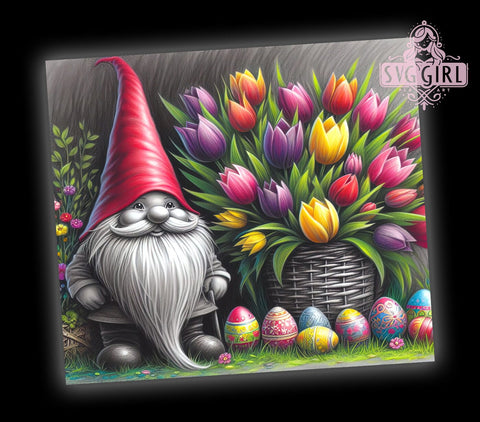 Spring Gnome Tumbler, Tulip Design, 20oz Skinny Tumbler, Sublimation PNG, Easter Gnome Gift, Garden Decor, Springtime Craft Sublimation SvggirlplusArt 