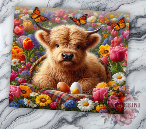 Spring Highland Cow Tumbler Wrap, Spring Tumbler, Highland Cow Design, Tulip Flowers Wrap, 20oz Tumbler, Farmhouse Decor, Gift for Cow Lovers, Floral Sublimation Design Sublimation Li Zamperini 