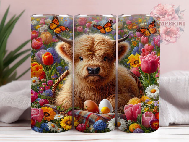 Spring Highland Cow Tumbler Wrap, Spring Tumbler, Highland Cow Design, Tulip Flowers Wrap, 20oz Tumbler, Farmhouse Decor, Gift for Cow Lovers, Floral Sublimation Design Sublimation Li Zamperini 