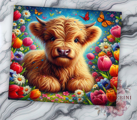 Spring Highland Cow Tumbler Wrap, Spring Tumbler, Highland Cow Design, Tulip Flowers Wrap, 20oz Tumbler, Farmhouse Decor, Gift for Cow Lovers, Floral Sublimation Design Sublimation Li Zamperini 