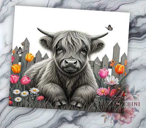 Spring Highland Cow Tumbler Wrap, Spring Tumbler, Highland Cow Design, Tulip Flowers Wrap, 20oz Tumbler, Farmhouse Decor, Gift for Cow Lovers, Floral Sublimation Design Sublimation Li Zamperini 