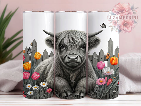Spring Highland Cow Tumbler Wrap, Spring Tumbler, Highland Cow Design, Tulip Flowers Wrap, 20oz Tumbler, Farmhouse Decor, Gift for Cow Lovers, Floral Sublimation Design Sublimation Li Zamperini 