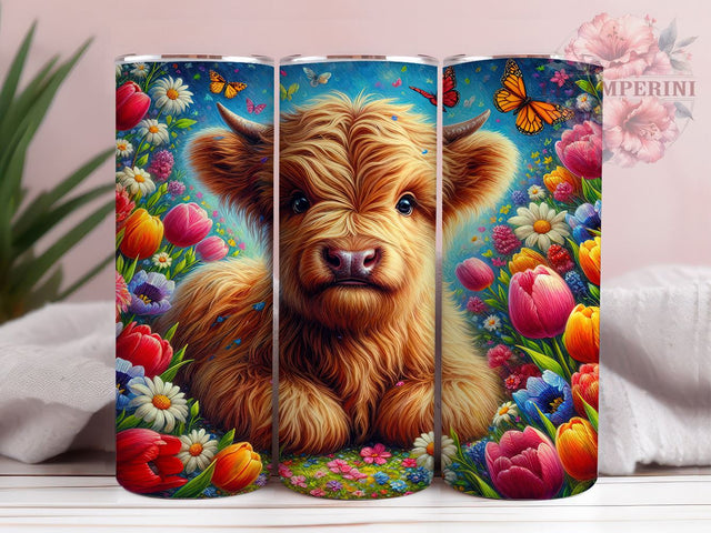 Spring Highland Cow Tumbler Wrap, Spring Tumbler, Highland Cow Design, Tulip Flowers Wrap, 20oz Tumbler, Farmhouse Decor, Gift for Cow Lovers, Floral Sublimation Design Sublimation Li Zamperini 