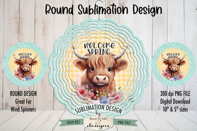 Spring Highland Wind Spinner Round Sublimation Design PNG Sublimation Ewe-N-Me Designs 