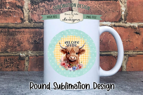 Spring Highland Wind Spinner Round Sublimation Design PNG Sublimation Ewe-N-Me Designs 