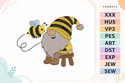 Spring Honey Bee Gnome with Sunflower Machine Embroidery Design Embroidery/Applique DESIGNS sg embroidery 
