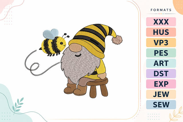 Spring Honey Bee Gnome with Sunflower Machine Embroidery Design Embroidery/Applique DESIGNS sg embroidery 