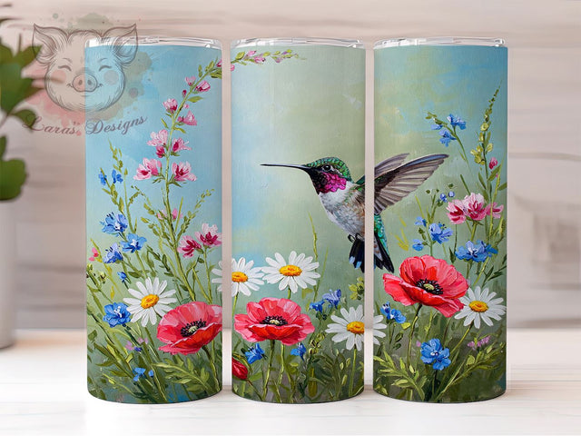 Spring Hummingbird 20oz Nature Tumbler, Flower Tumbler Wrap, 20oz Sublimation Tumbler, Nature Drinkware, Colorful Hummingbird Design, Floral Drinkware, Custom Spring Tumbler Sublimation Lara' s Designs 
