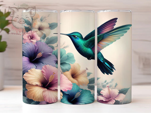 Spring Hummingbird Floral Tumbler Wrap, Spring Flower Tumbler, Nature Lover Gift, Hummingbird Pattern Cup, Botanical Art Wrap, Floral Garden Design, Bird Lover Drinkware Sublimation Lara' s Designs 