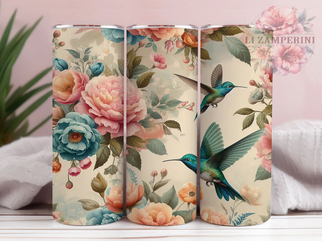 Spring Hummingbird Garden Tumbler Wrap, Spring Hummingbird Design, Flower Bird Art, Nature Lover Cup, Botanical Bird Gift, Garden Scene Wrap, Bird Watcher Sublimation Sublimation Li Zamperini 