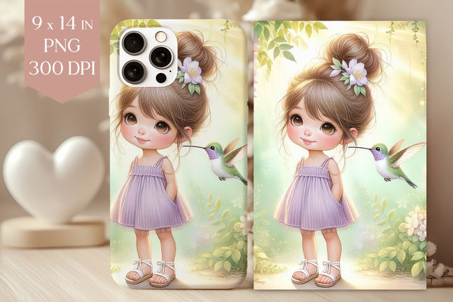Spring Hummingbird Girl Phone Case PNG Sublimation BijouBay 