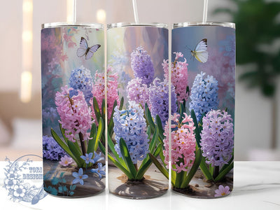 Spring Hyacinth Floral 20oz Tumbler, Seamless Butterfly Wrap, Spring Flower Cup Design, Sublimation Tumbler Wrap, 20Oz Tumbler Design, Botanical Pattern Cup, Colorful Garden Tumbler Sublimation ToriDesigns 