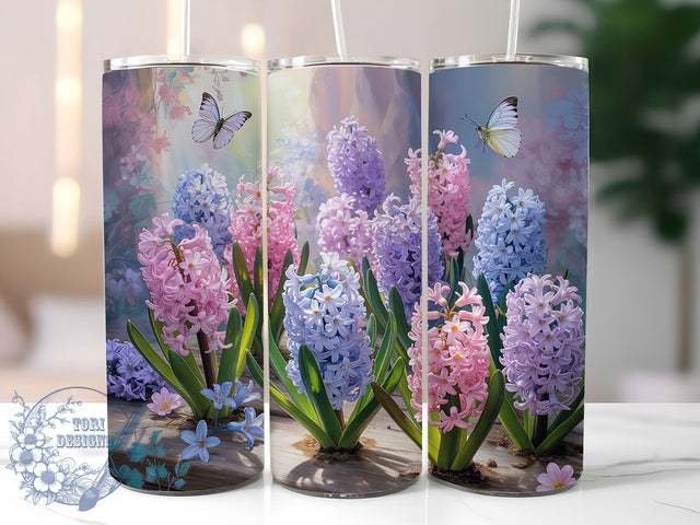 Spring Hyacinth Floral 20oz Tumbler, Seamless Butterfly Wrap, Spring Flower Cup Design, Sublimation Tumbler Wrap, 20Oz Tumbler Design, Botanical Pattern Cup, Colorful Garden Tumbler Sublimation ToriDesigns 