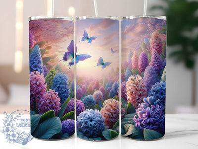 Spring Hyacinth Floral 20oz Tumbler, Seamless Butterfly Wrap, Spring Flower Cup Design, Sublimation Tumbler Wrap, 20Oz Tumbler Design, Botanical Pattern Cup, Colorful Garden Tumbler Sublimation ToriDesigns 