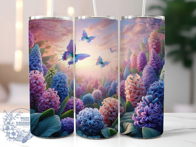 Spring Hyacinth Floral 20oz Tumbler, Seamless Butterfly Wrap, Spring Flower Cup Design, Sublimation Tumbler Wrap, 20Oz Tumbler Design, Botanical Pattern Cup, Colorful Garden Tumbler Sublimation ToriDesigns 